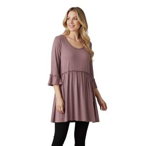 NWT POL Mauve Scoop-Neck Ruffle Trim Tunic Size Medium